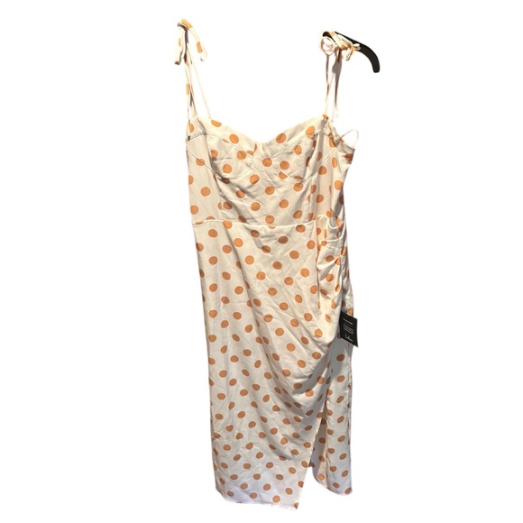 Lulus Ready To Treat White Polka Dot Tie Strap Bustier Midi Dress Medium NWT - Picture 1 of 7